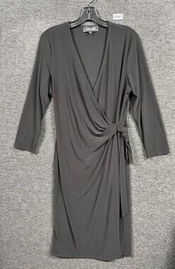 Black Label by Evan Picone Faux Wrap Dress Womens Size 10 Black 3/4 Sleeve